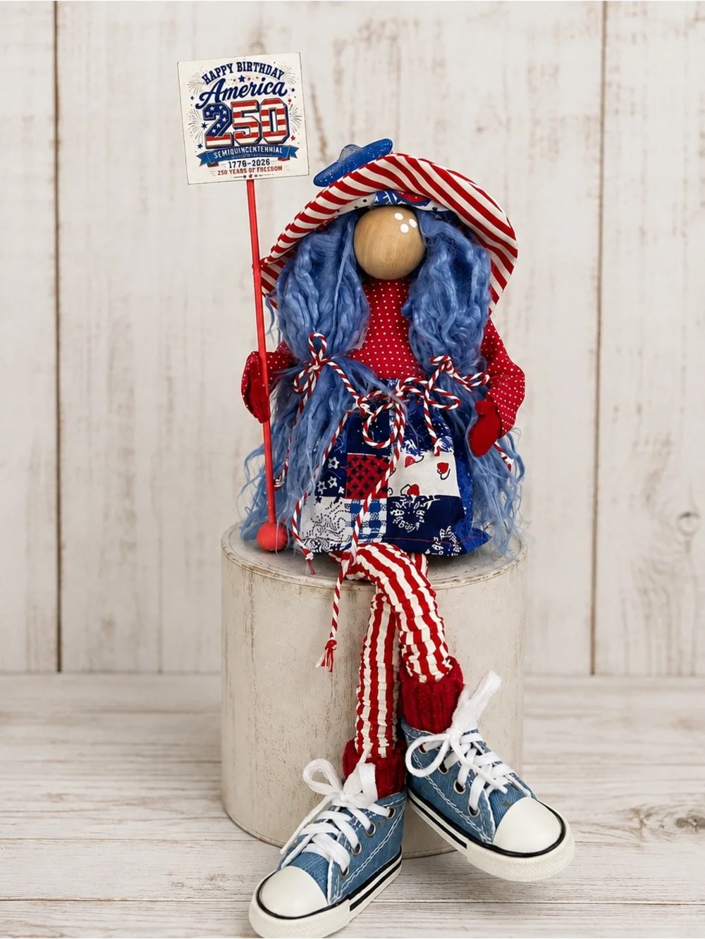 America 250 Patriotic Girl Gnome Handmade Americana Decor